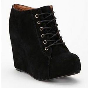 OU Urban Outfitters JEFFREY CAMPBELL 99tie Black Suede wedge BOOTIE Sz8.5 in box